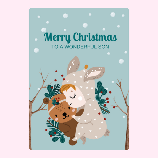 Christmas card for son with deer and bear