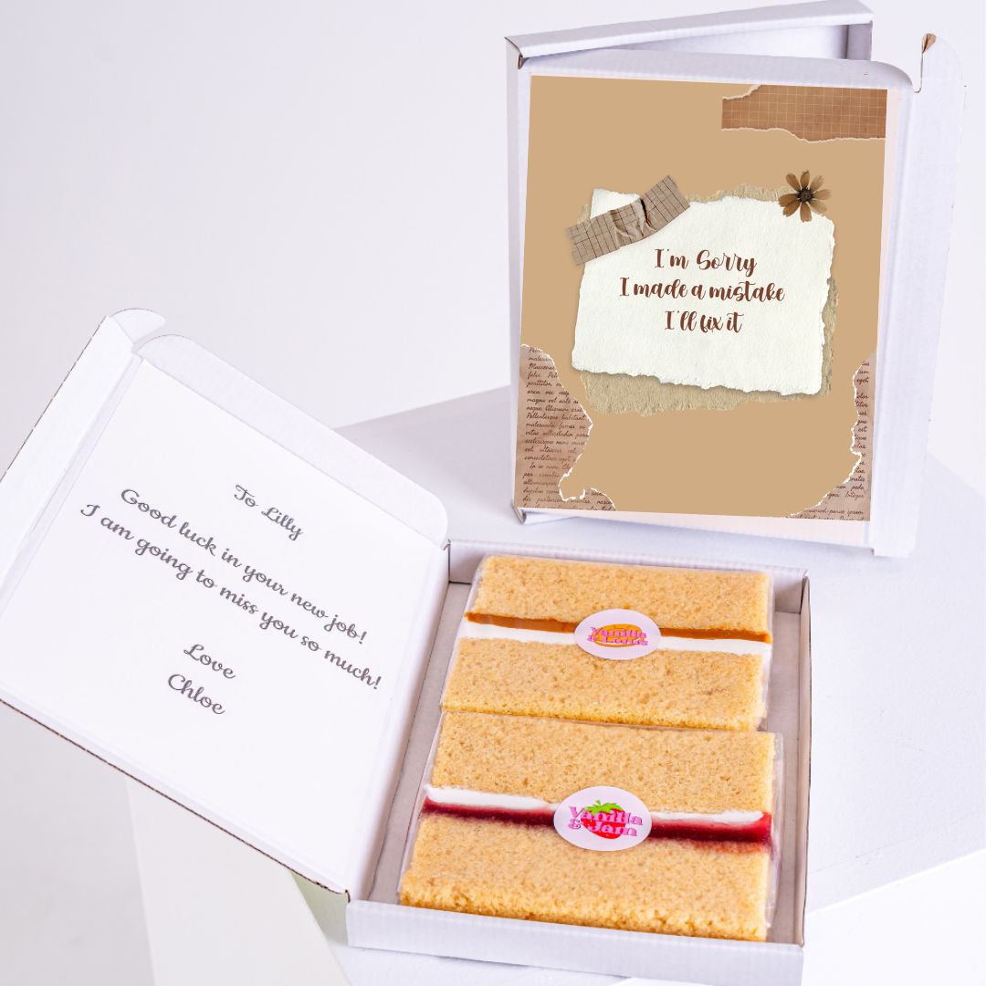 Cake and card gift set for Lilly, featuring I'm sorry card.