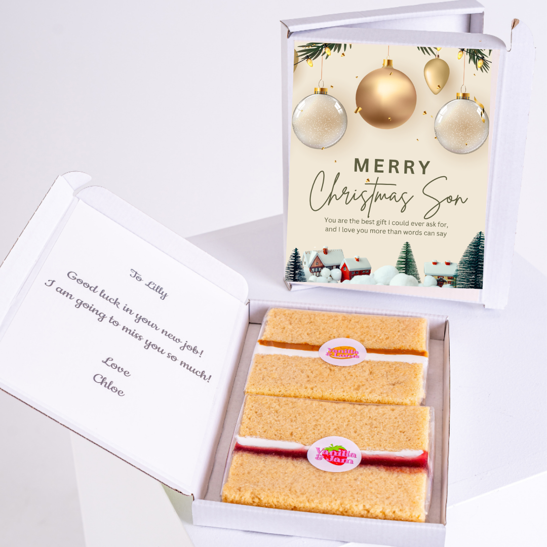 Christmas card and cake gift set for son.