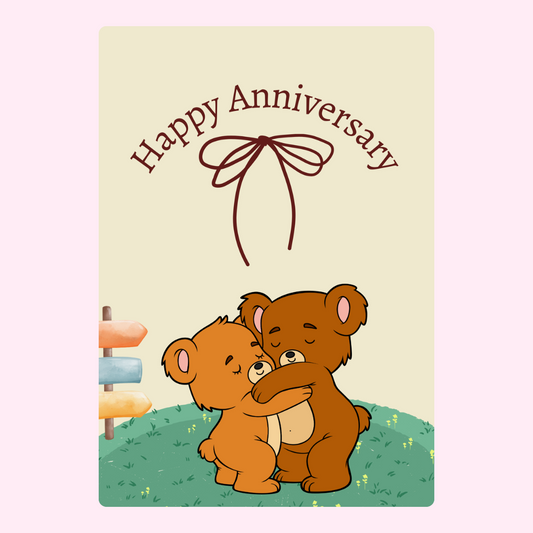 Anniversary card with hugging teddy bears.