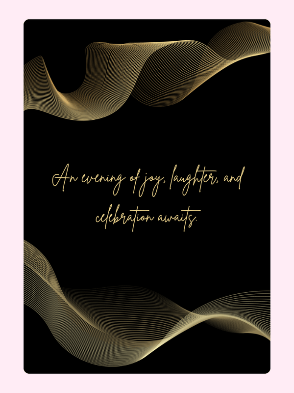 Elegant black & gold design with An evening of joy... text.