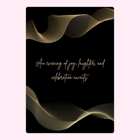 Elegant black & gold design with An evening of joy... text.