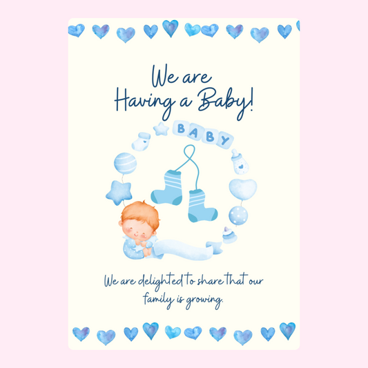 Baby announcement card with watercolor design.