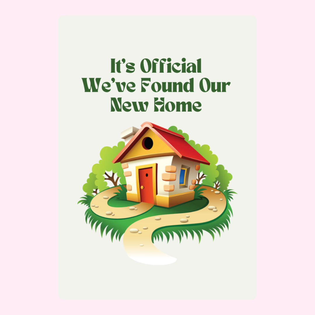 New home announcement with cartoon house