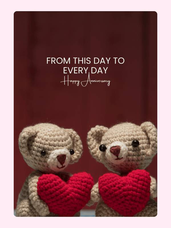 Happy Anniversary card with teddy bears and hearts