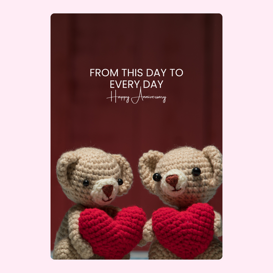Happy Anniversary card with teddy bears and hearts