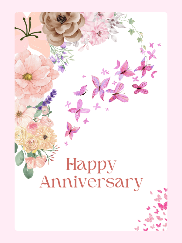 Happy Anniversary card with flowers and butterflies
