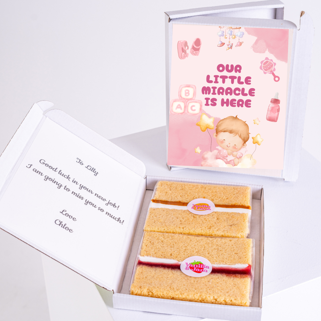 Baby shower cake gift box with Our Little Miracle is Here