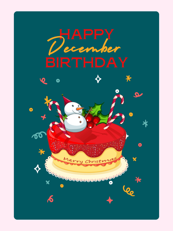 Snowman Cake December Birthday Cake Card