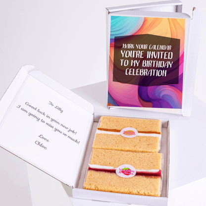Birthday celebration cake box with a note for Lilly.