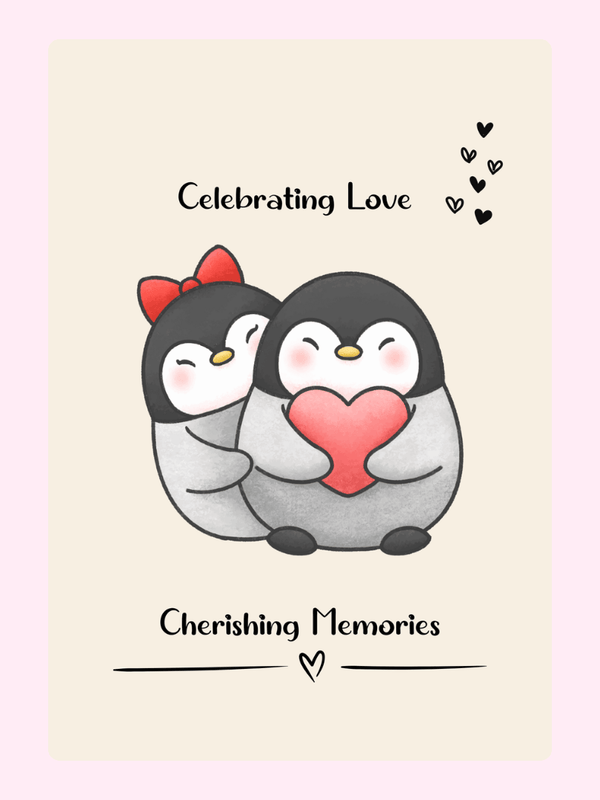 Celebrating Love penguins holding heart