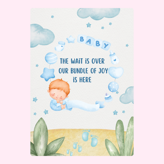 Baby announcement card with Bundle of Joy design.