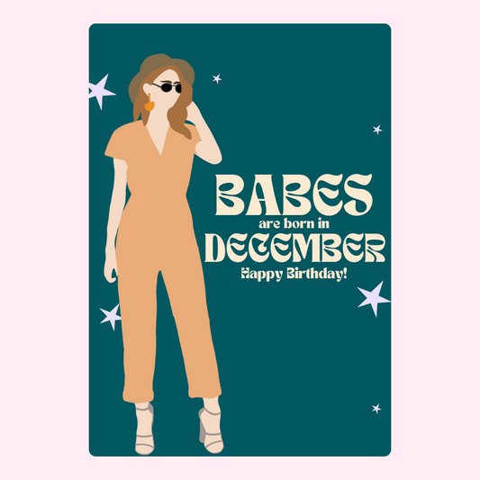 December birthday card with stylish woman