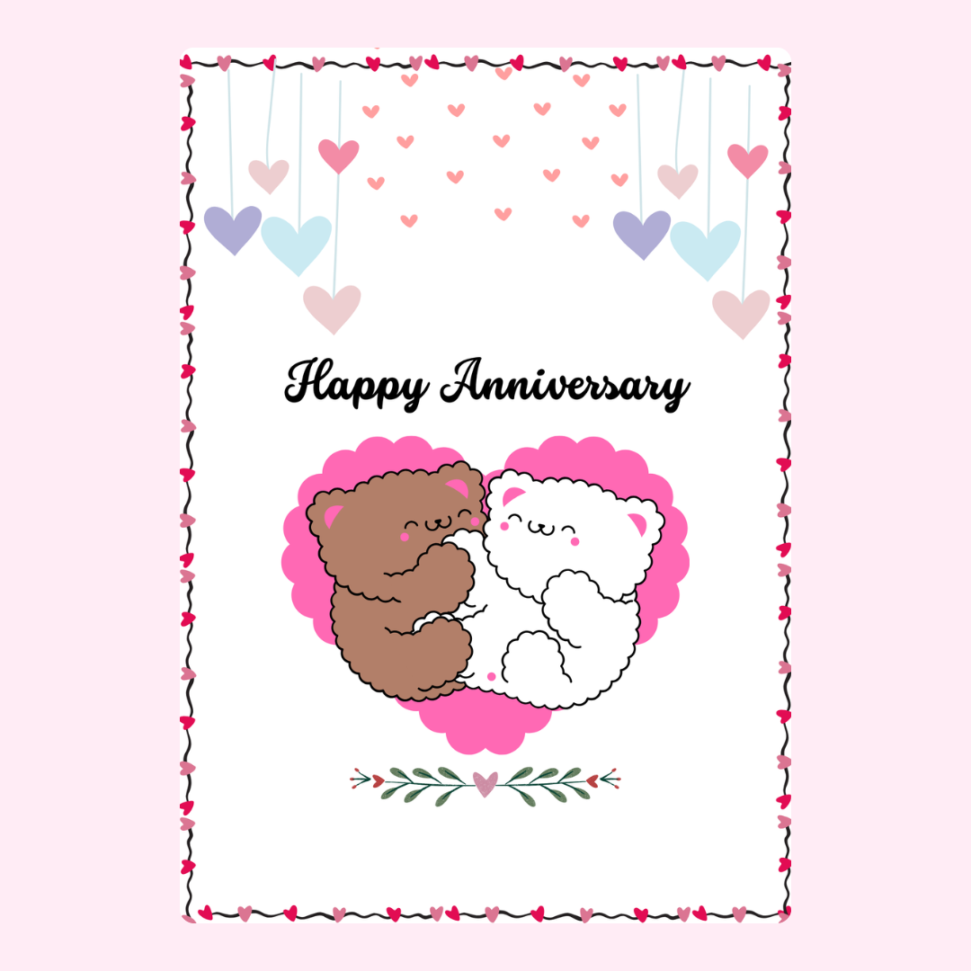 Anniversary card with hugging bears, design 87.