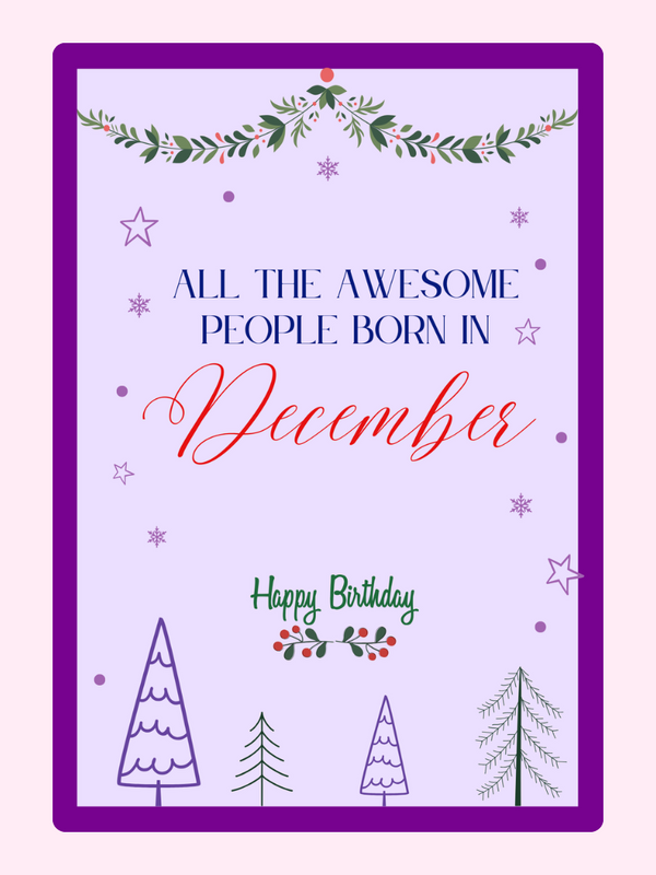 December birthday card with festive design.