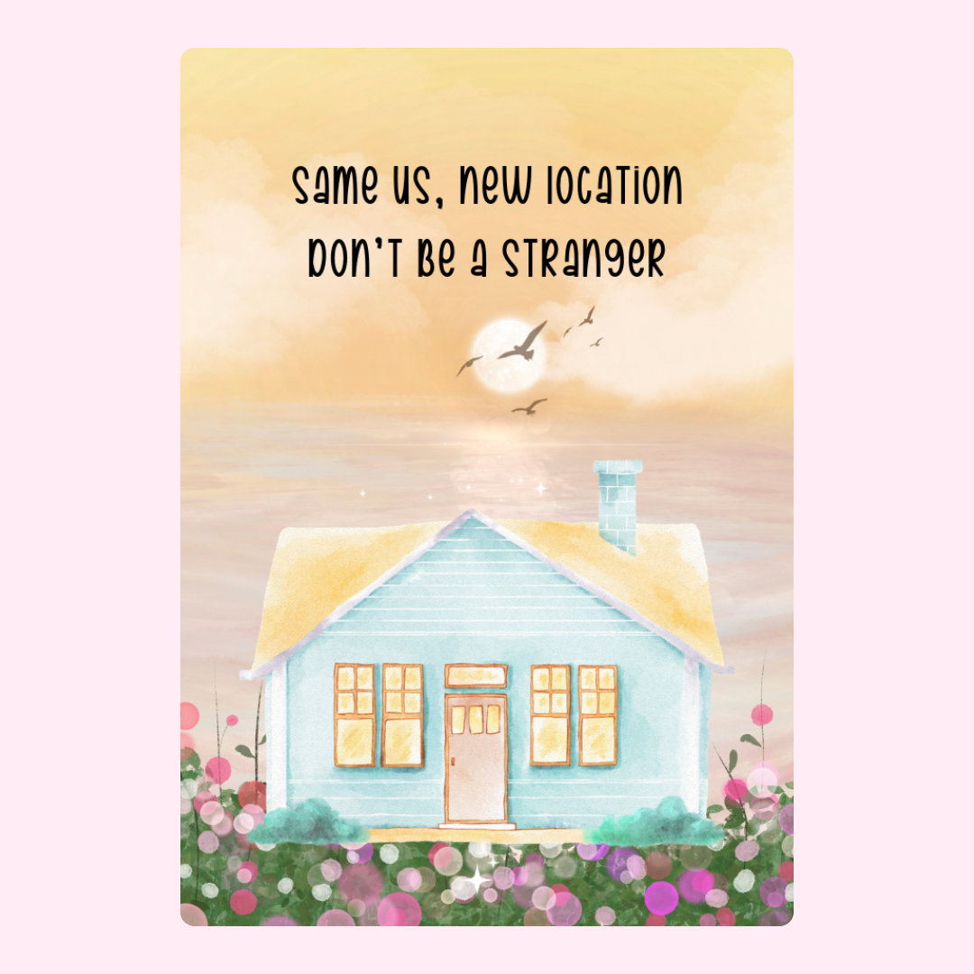 New location announcement with house illustration