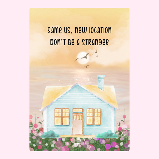 New location announcement with house illustration