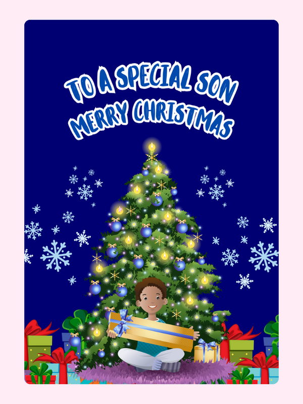 Christmas card for son with tree and gift