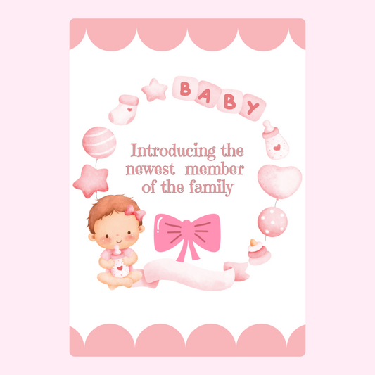 Baby announcement design featuring a baby girl.