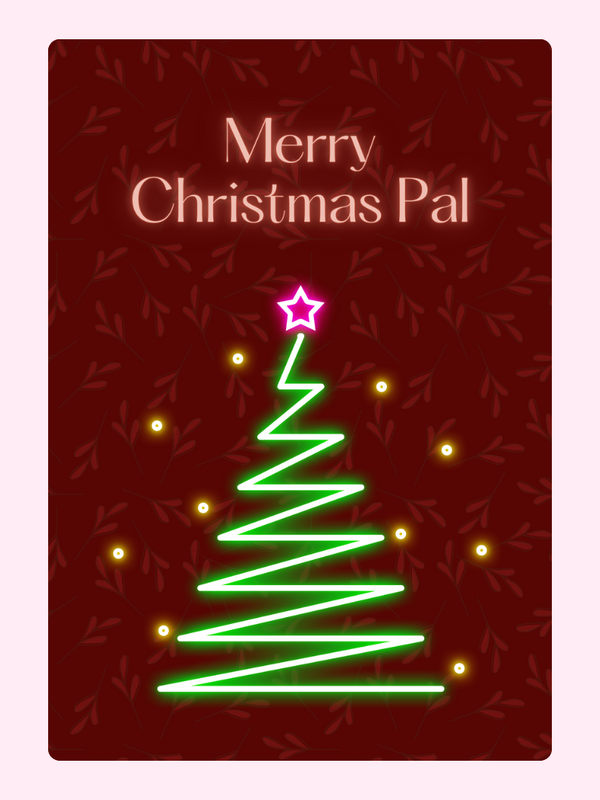 Merry Christmas Pal card with neon tree design