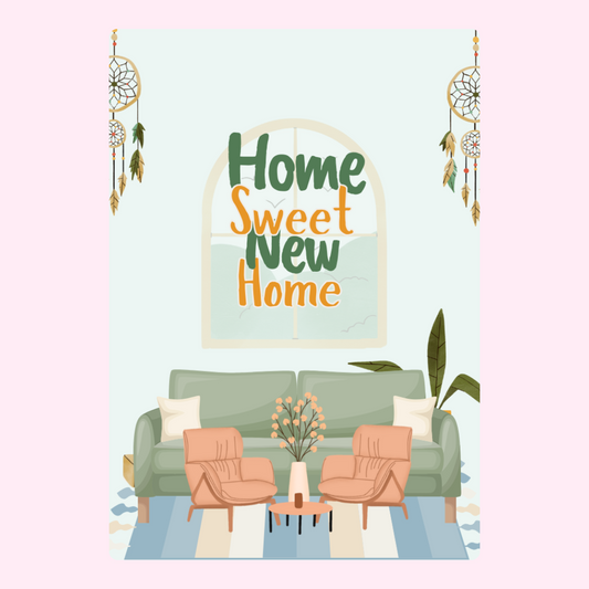New home decor with Home Sweet New Home art.
