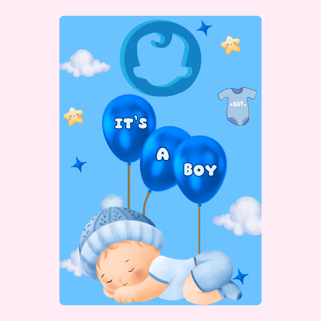 It's a Boy baby shower card with balloons