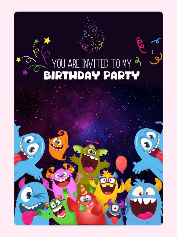 Birthday party invitation with monsters