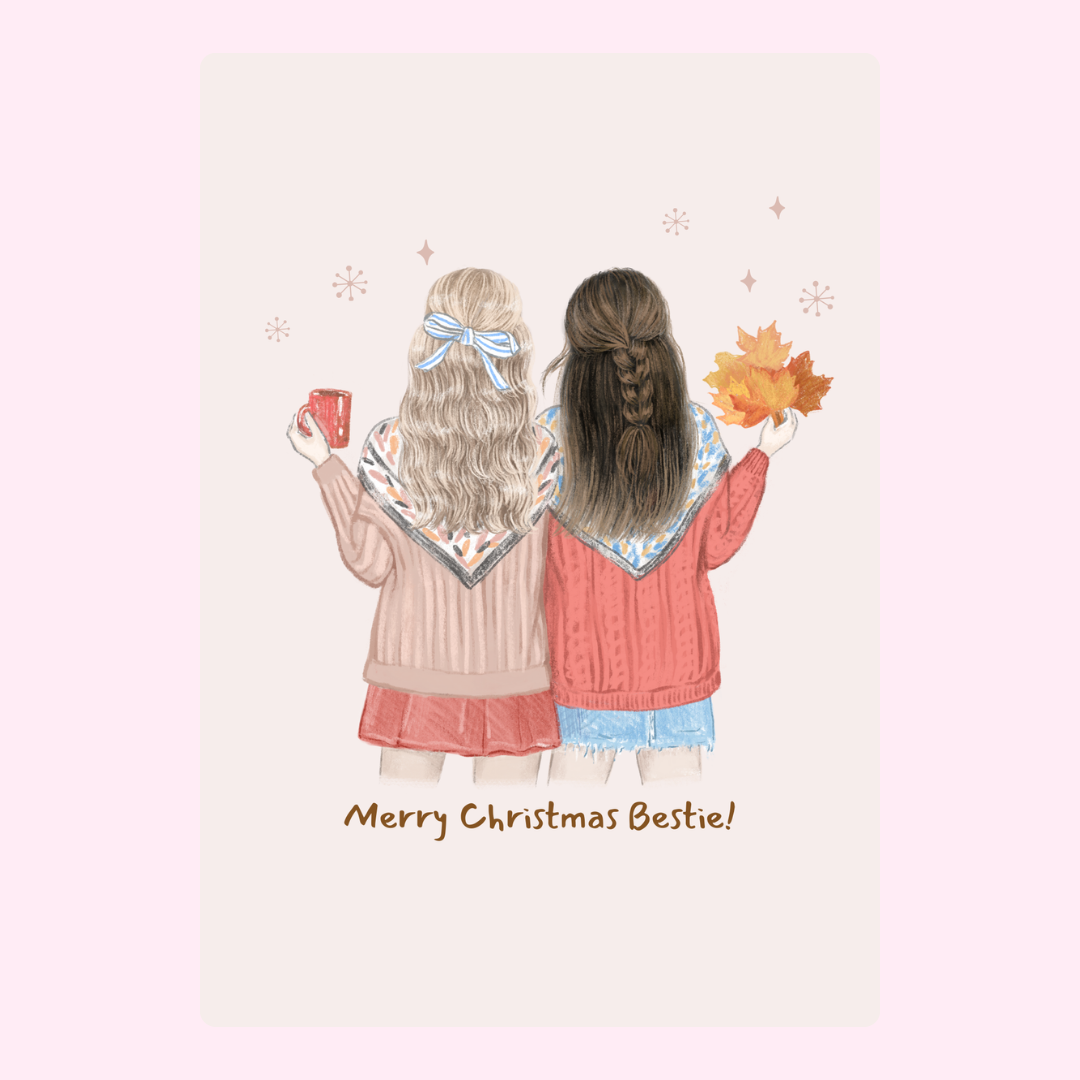 Christmas best friends illustration, Merry Christmas Bestie!