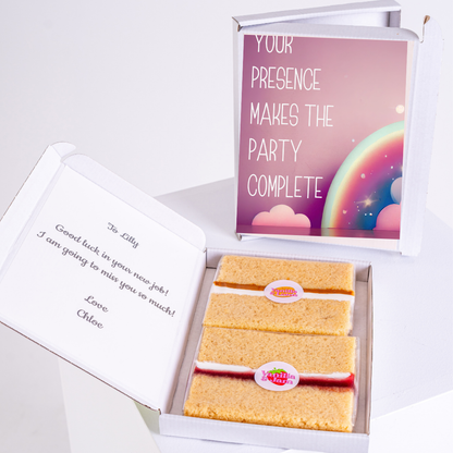 Farewell cake gift for Lilly with Your Presence Makes the Party Complete card.