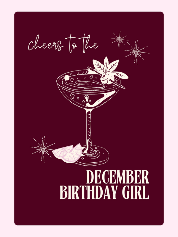 December birthday girl cheers cocktail illustration