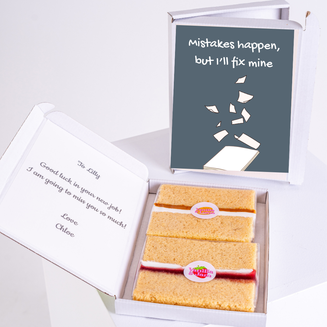 Vanilla jam gift box with apology message inside.