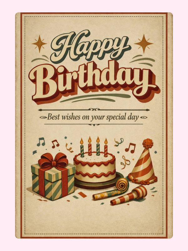 vintage happy birthday cake card by post UK letterbox birthday gift edible greeting card with cake inside