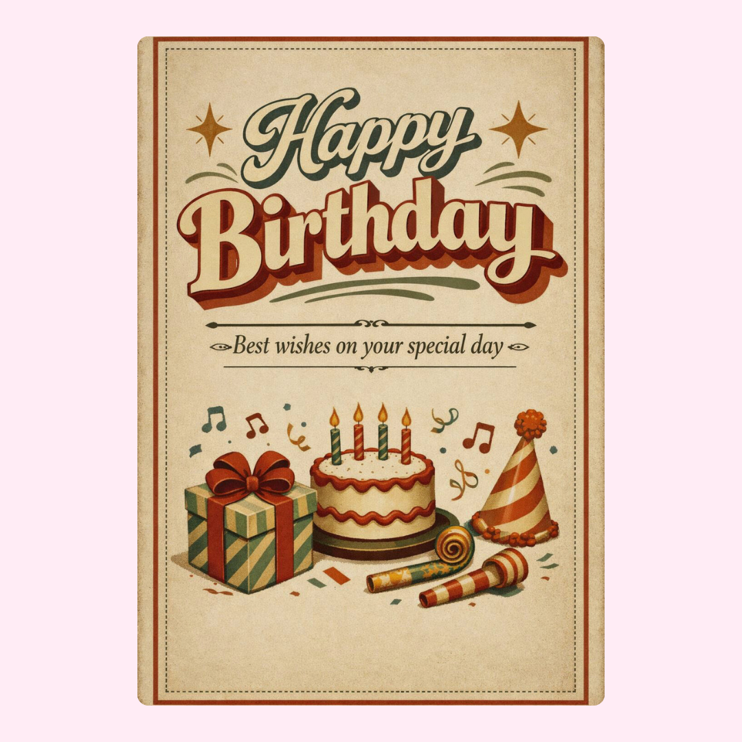 vintage happy birthday cake card by post UK letterbox birthday gift edible greeting card with cake inside