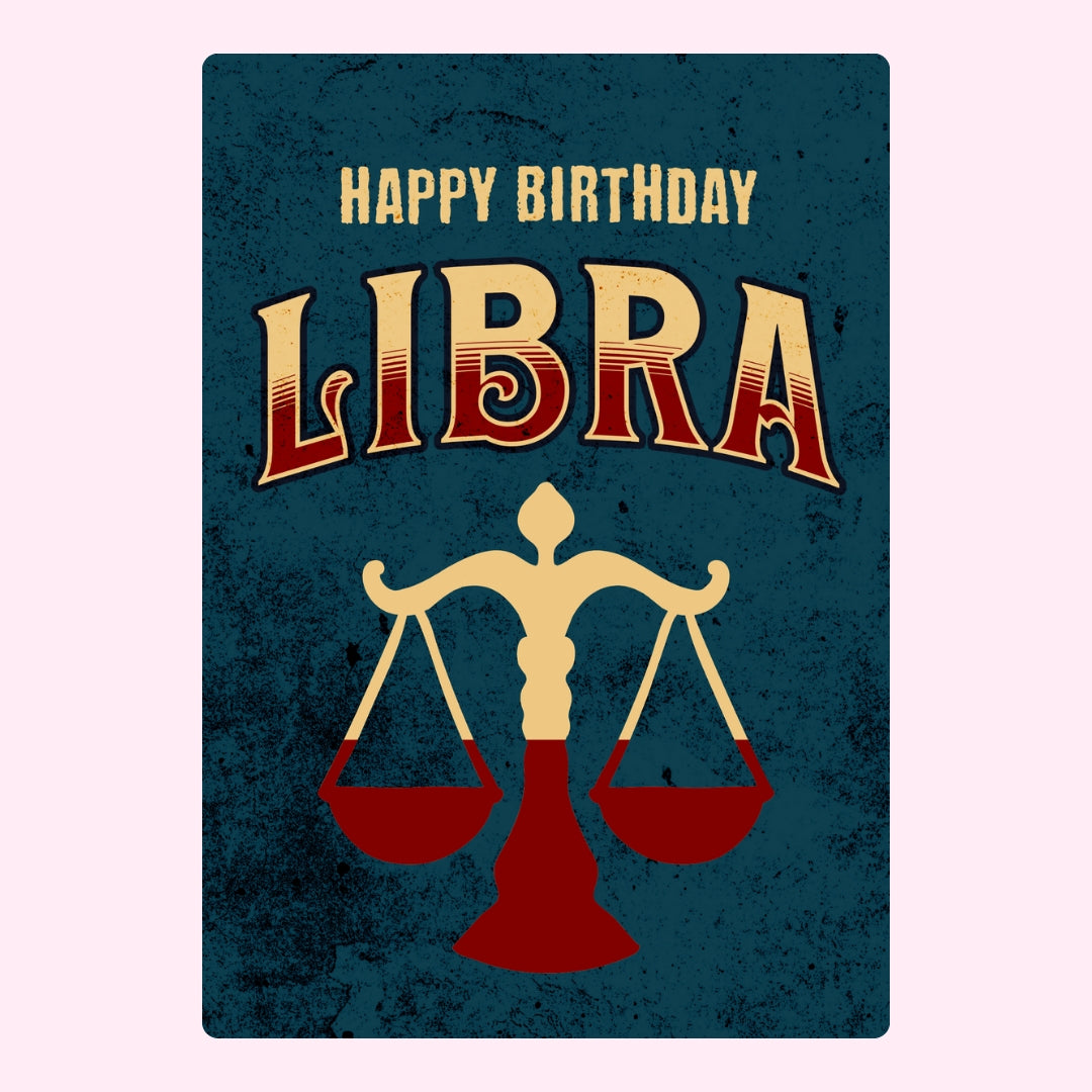 Vintage Libra birthday design with scales symbol