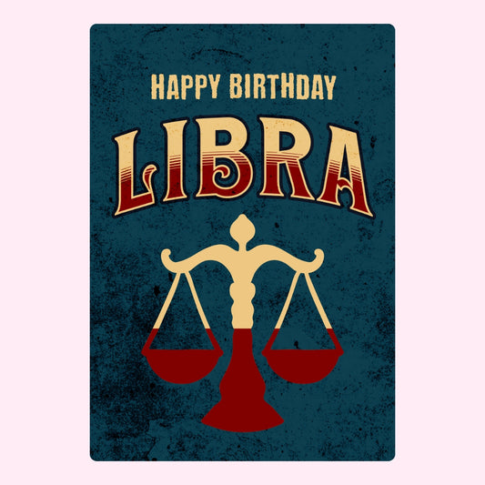 Vintage Libra birthday design with scales symbol