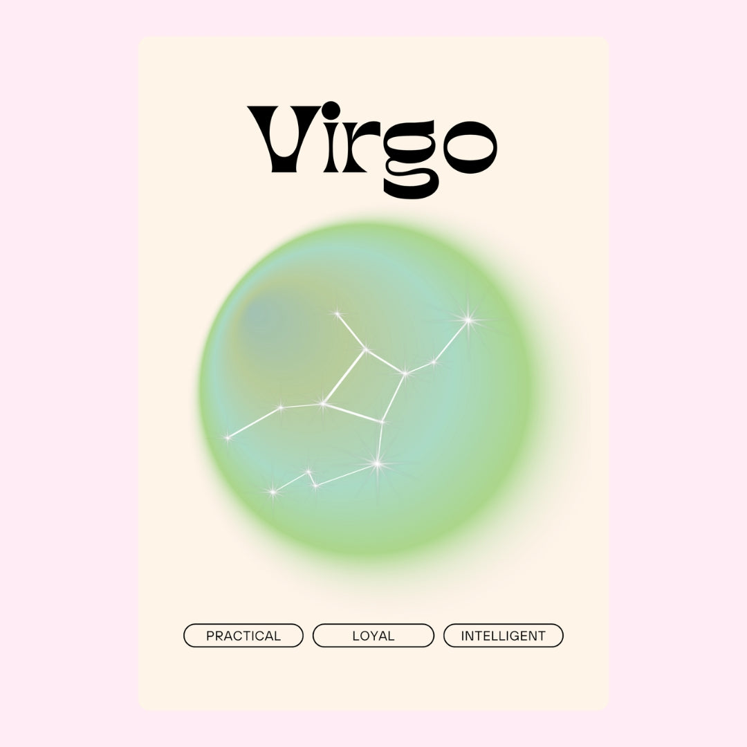Virgo with constellation and traits: practical, loyal, intelligent.