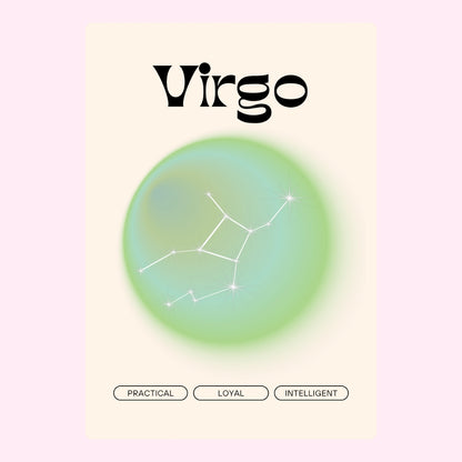 Virgo with constellation and traits: practical, loyal, intelligent.