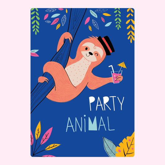 Website party animal sloth graphic, July 8, 2024