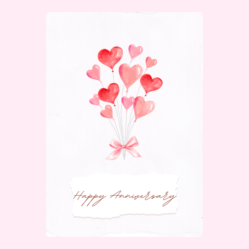 Heart Balloons Anniversary Cake Card