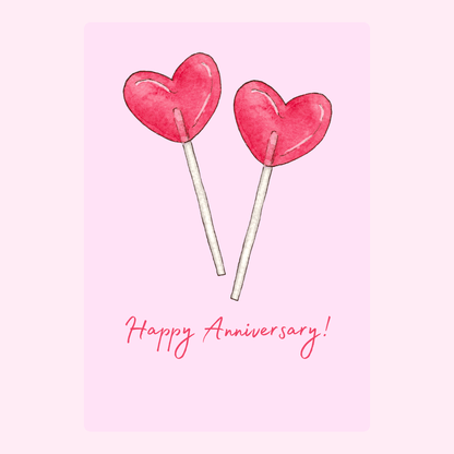 Happy Anniversary card with heart lollipops - Website 2024