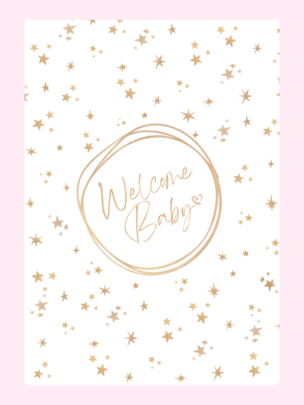 Website welcome baby card with gold stars