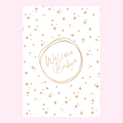 Website welcome baby card with gold stars