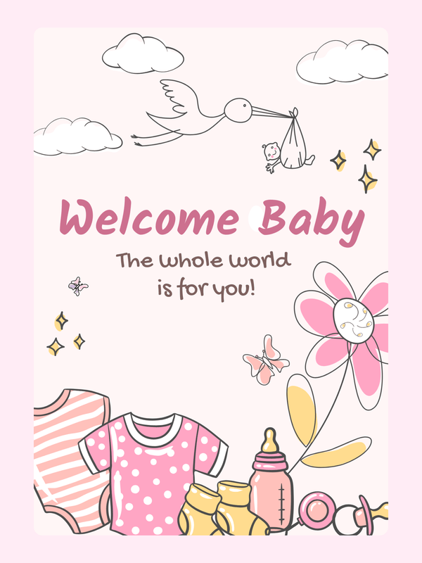 Welcome Baby Stork Delivery Cake Card