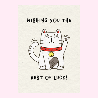 Website wishing you the best of luck with a waving cat.