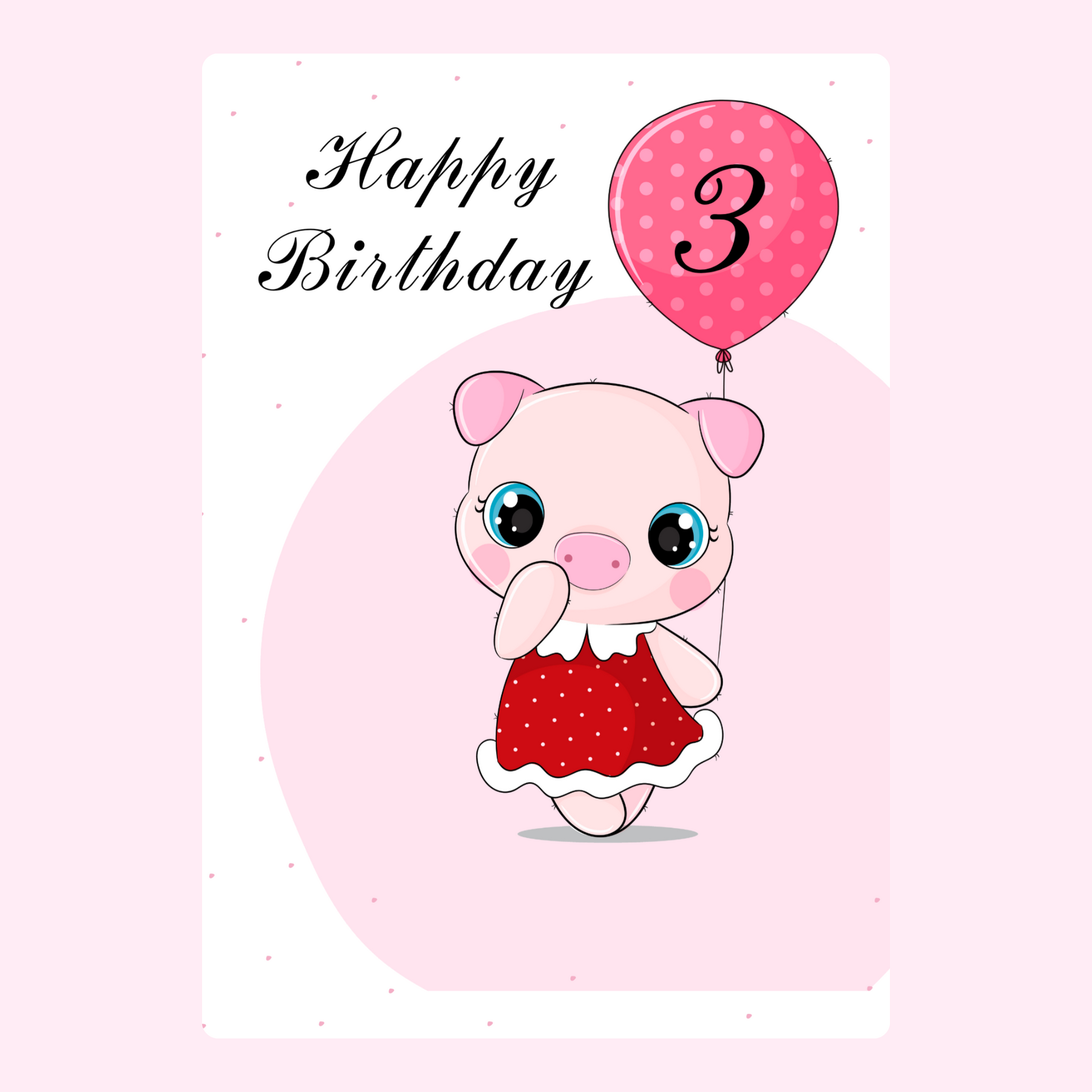 Happy 3rd Birthday card with pig holding balloon