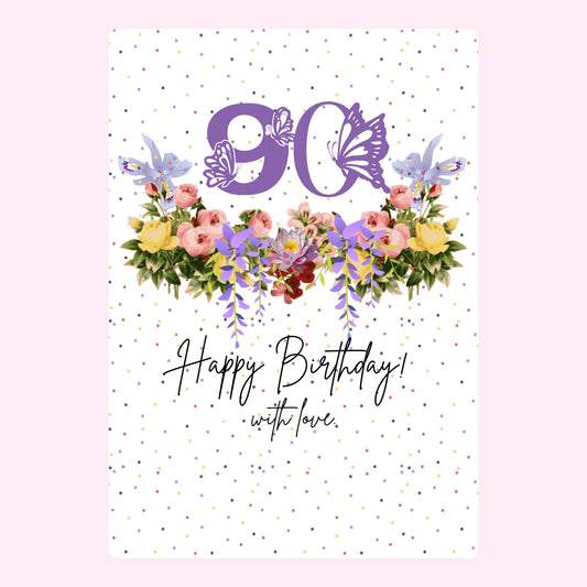 90th birthday card with flowers and butterflies - Website 2024-08-21