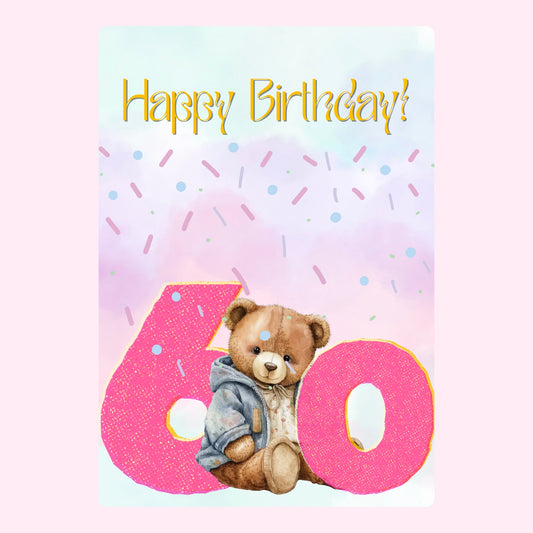 Website birthday card for 60th with teddy bear
