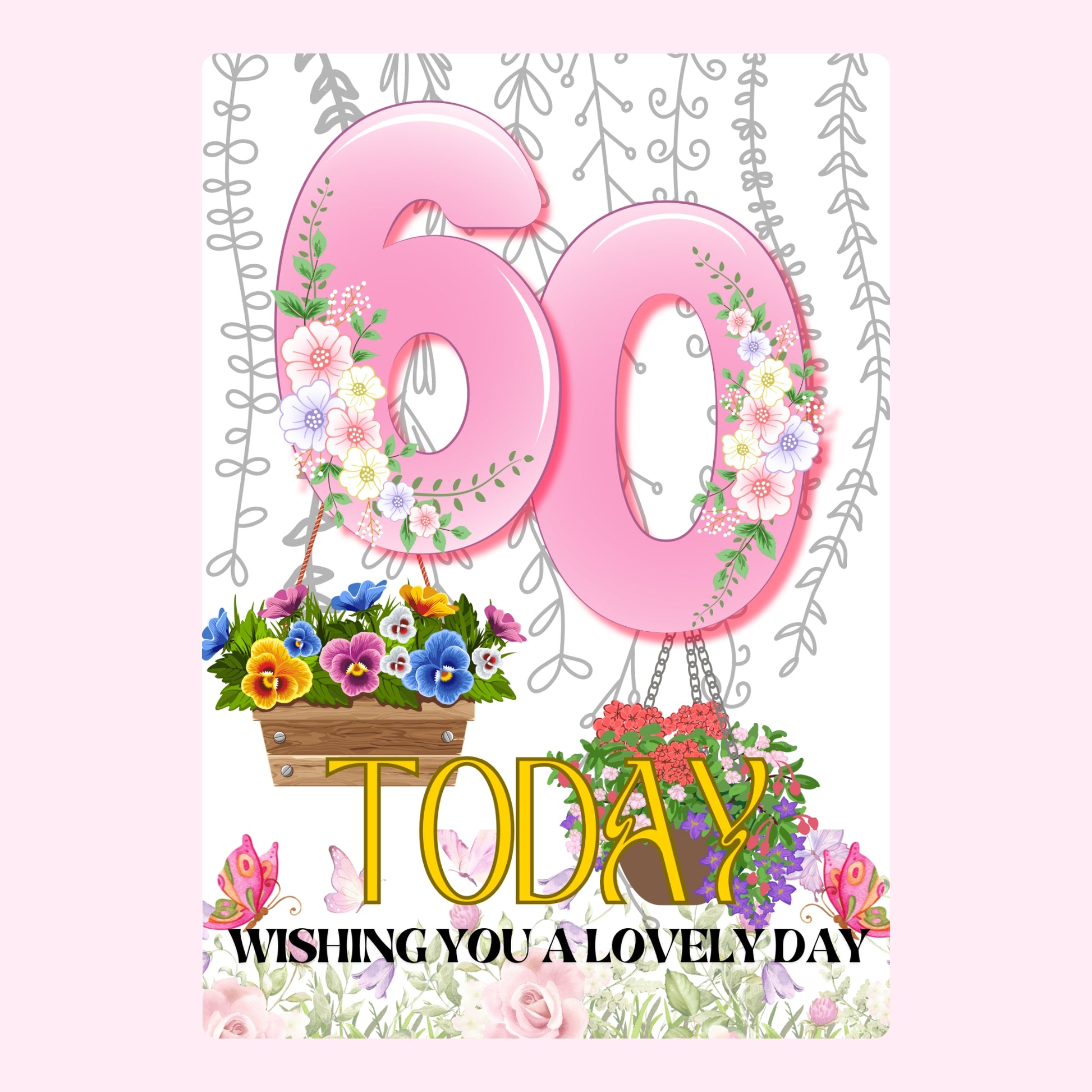 Happy 60th Birthday card with flowers and wishes.
