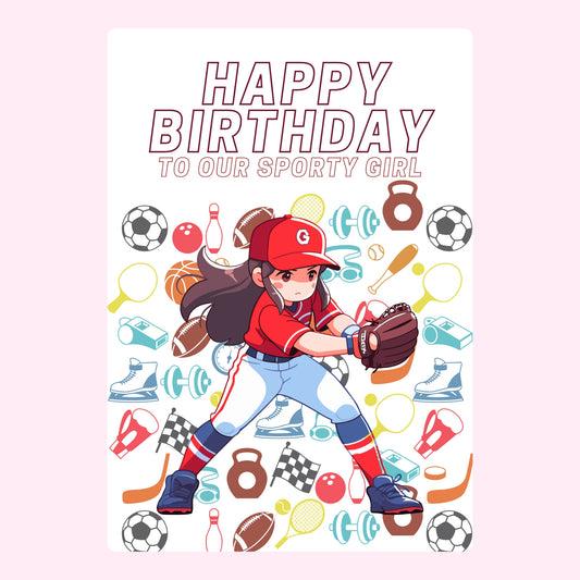 Happy Birthday Sporty Girl card - Website 2024