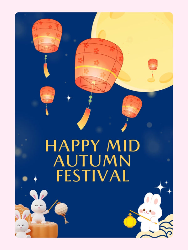 Happy Mid-Autumn Festival illustration with lanterns & bunnies